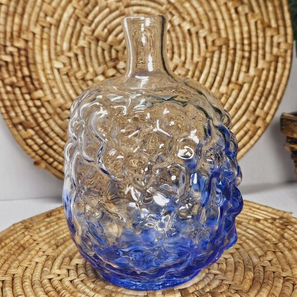 Vintage Handblown Blue & Clear Mottled Glass Vase Speckled Bubble Accent Vase - Picture 2 of 10